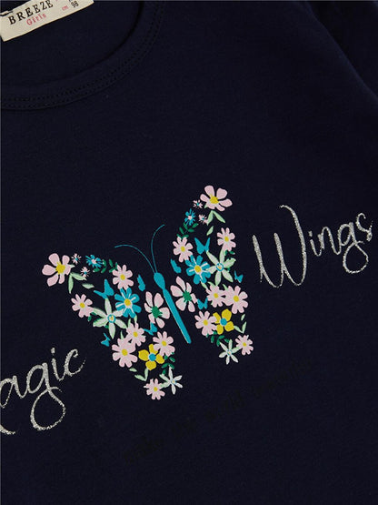 Girl's Long Sleeve T-Shirt Floral Printed Navy Blue (1.5-5 Years)