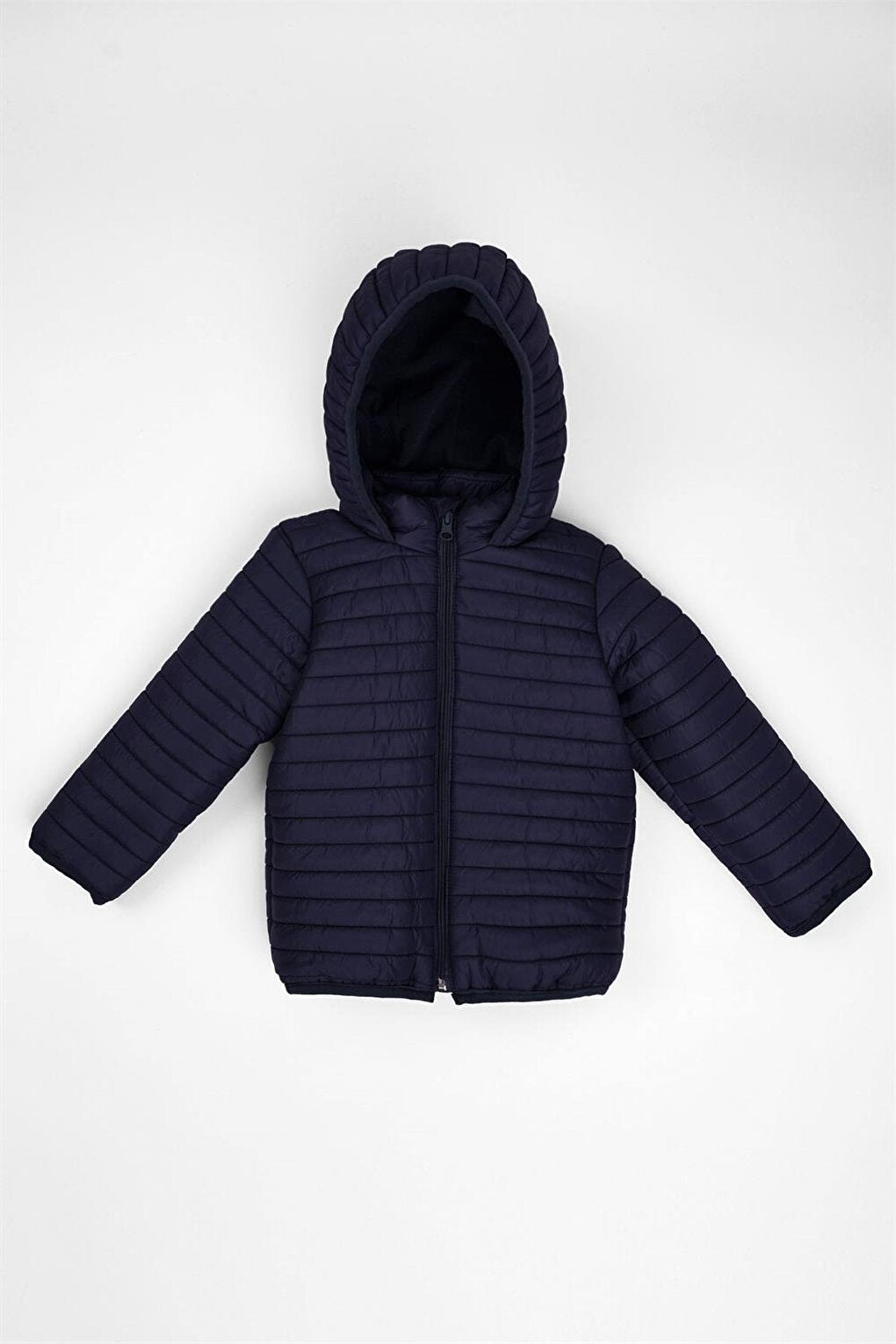 Boy's Navy Blue Colored Hooded Coat with Fleece Inside