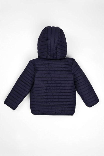 Boy's Navy Blue Colored Hooded Coat with Fleece Inside