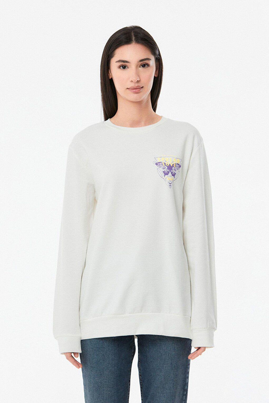 Printed Crew Neck Girl's Sweatshirt