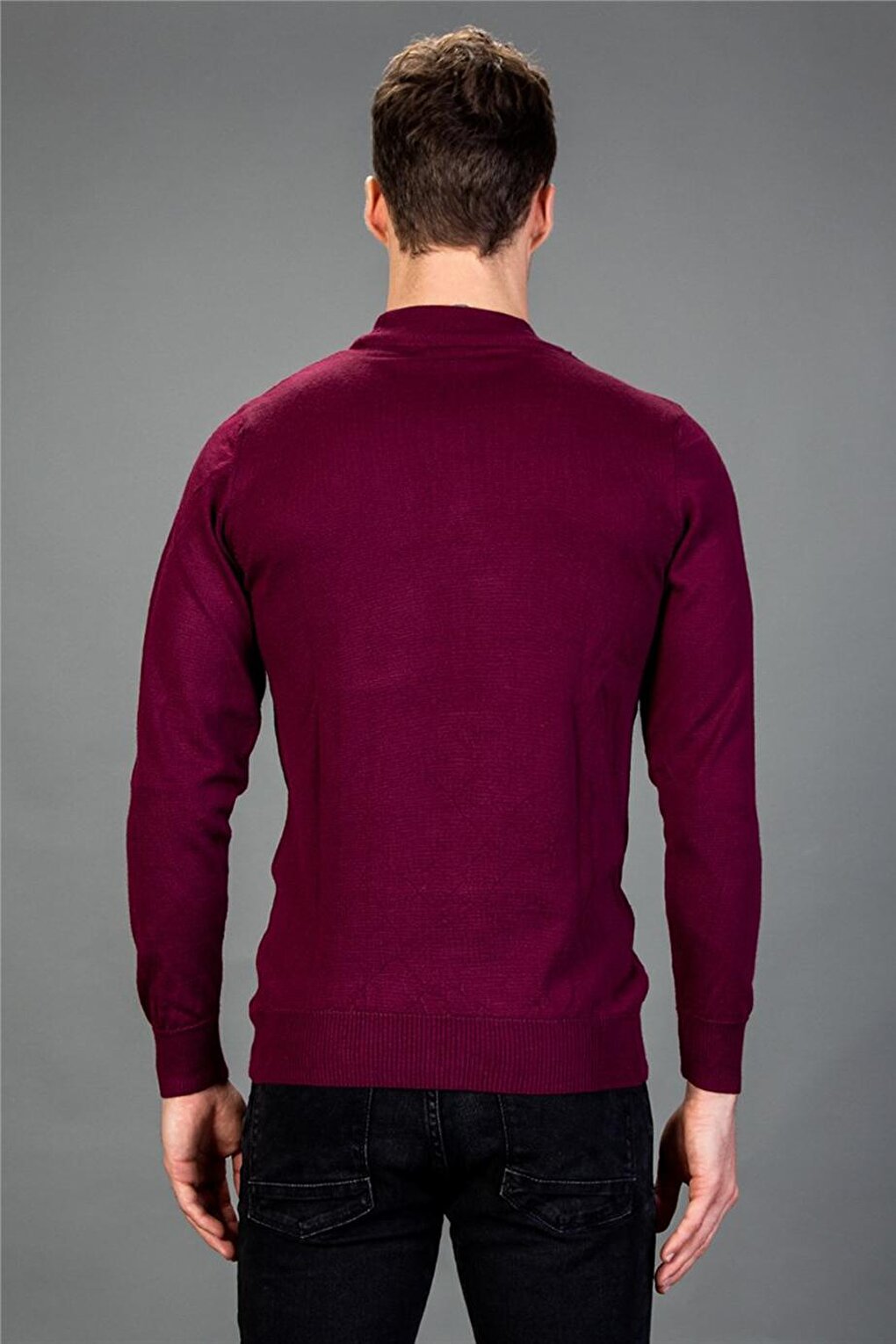 Slim Fit Half Turtleneck Plain Men's Claret Red Sweater