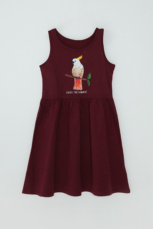 Parrot Printed Strappy Girl's Dress