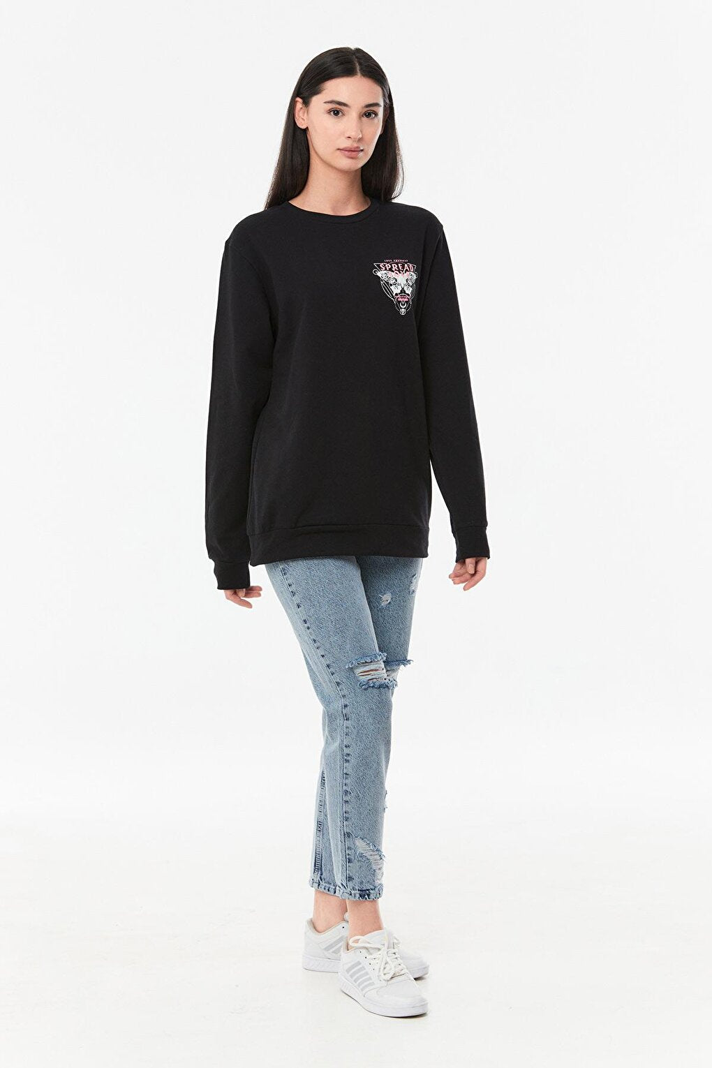 Printed Crew Neck Girl's Sweatshirt