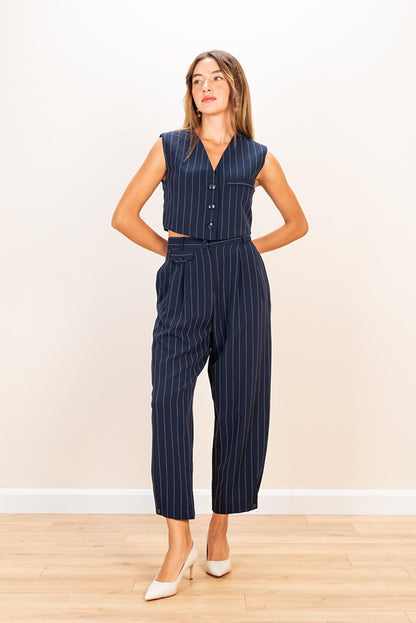 Women's Navy Blue Striped Vest