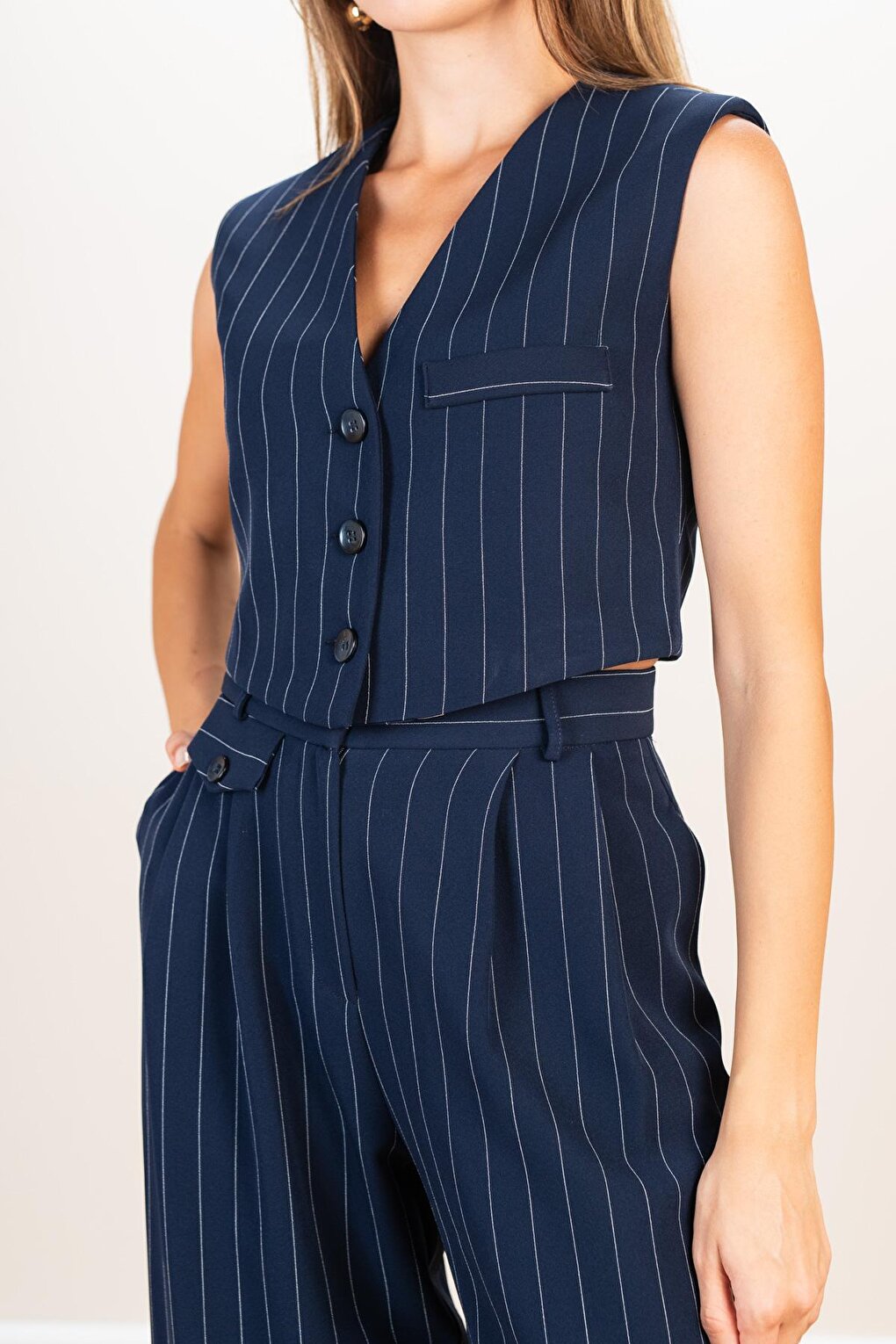 Women's Navy Blue Striped Vest