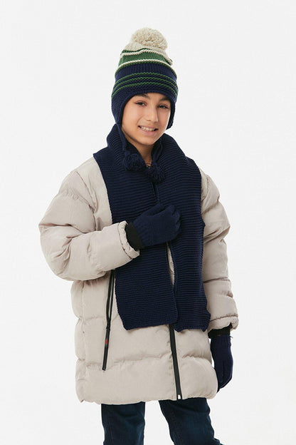 Striped Boy's Scarf, Beret and Gloves Set