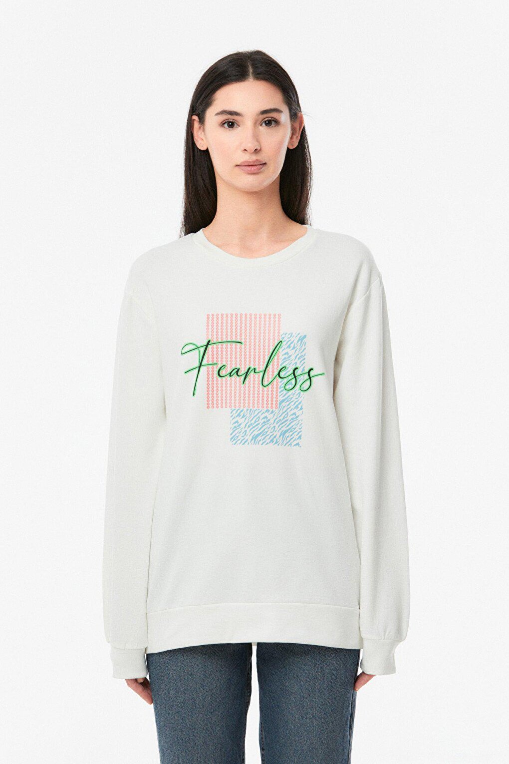 Printed Crew Neck Girl's Sweatshirt