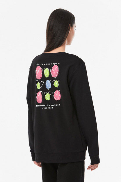 Heart Printed Crew Neck Girl's Sweatshirt