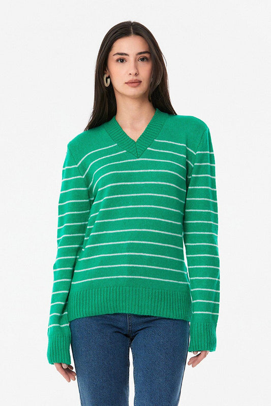 Striped V-Neck Knitwear Sweater