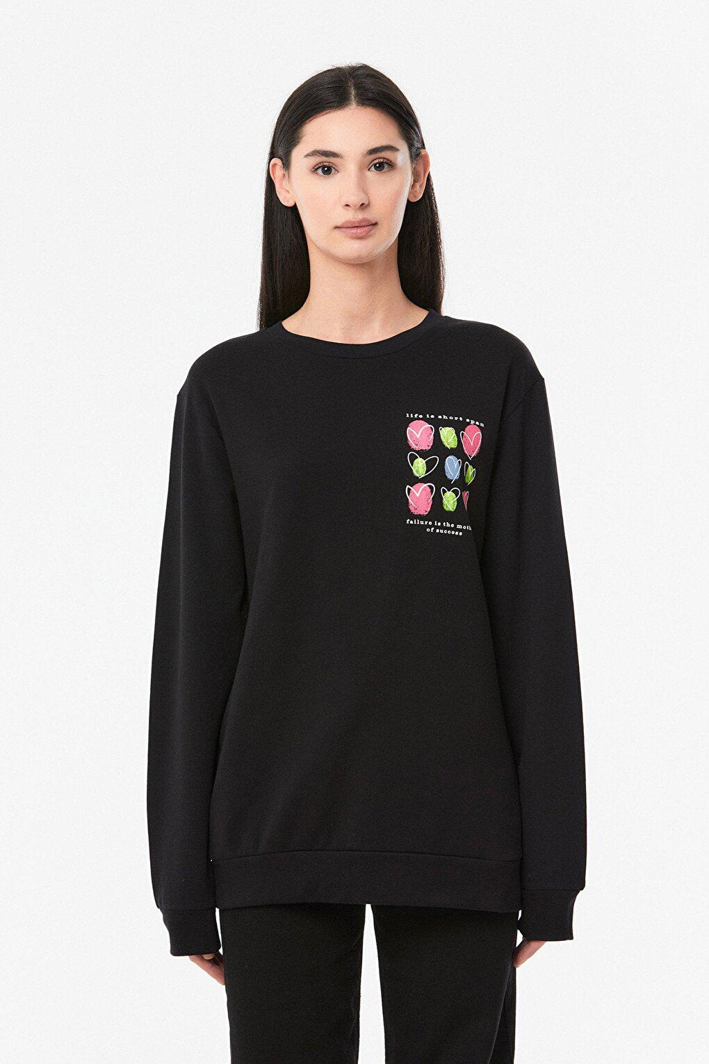 Heart Printed Crew Neck Girl's Sweatshirt