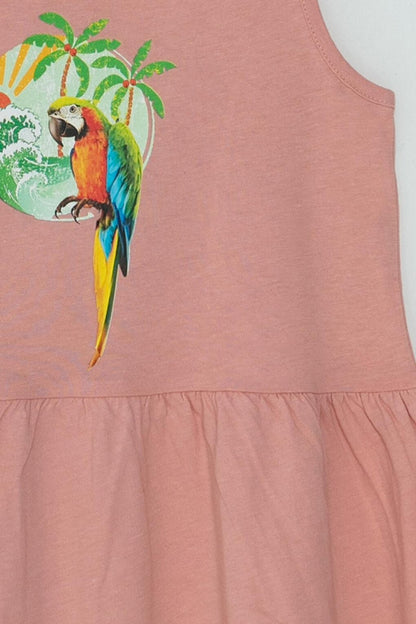 Parrot Printed Strappy Girl's Dress