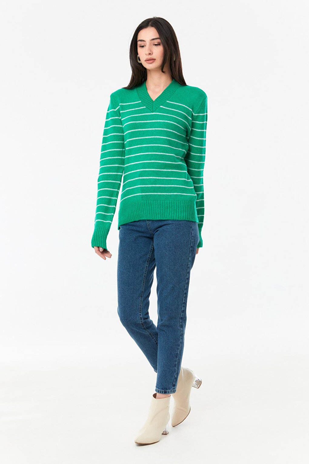 Striped V-Neck Knitwear Sweater