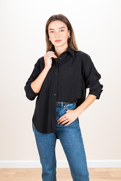 Women's Black Long Back Modal Oversize Shirt