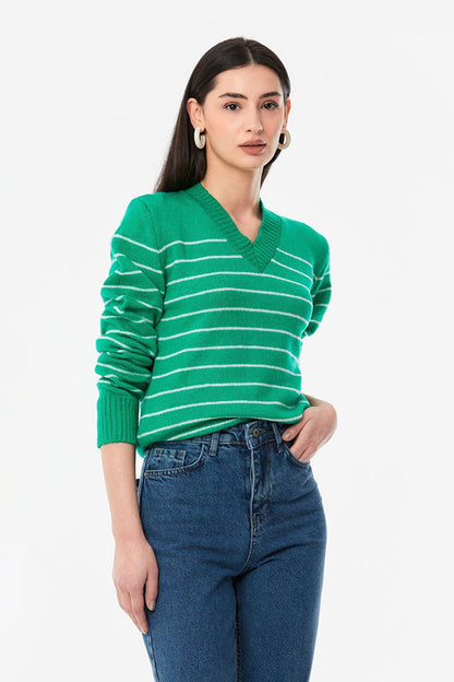 Striped V-Neck Knitwear Sweater