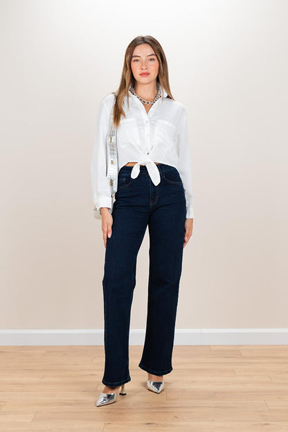 Women's White Bottom Tie Crop Shirt