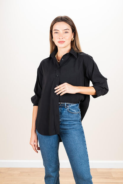 Women's Black Long Back Modal Oversize Shirt