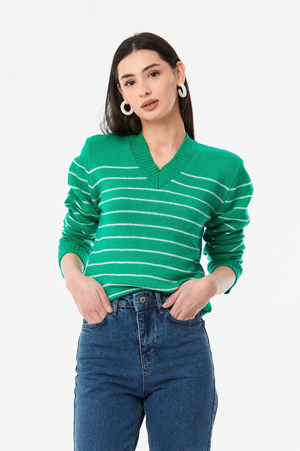 Striped V-Neck Knitwear Sweater