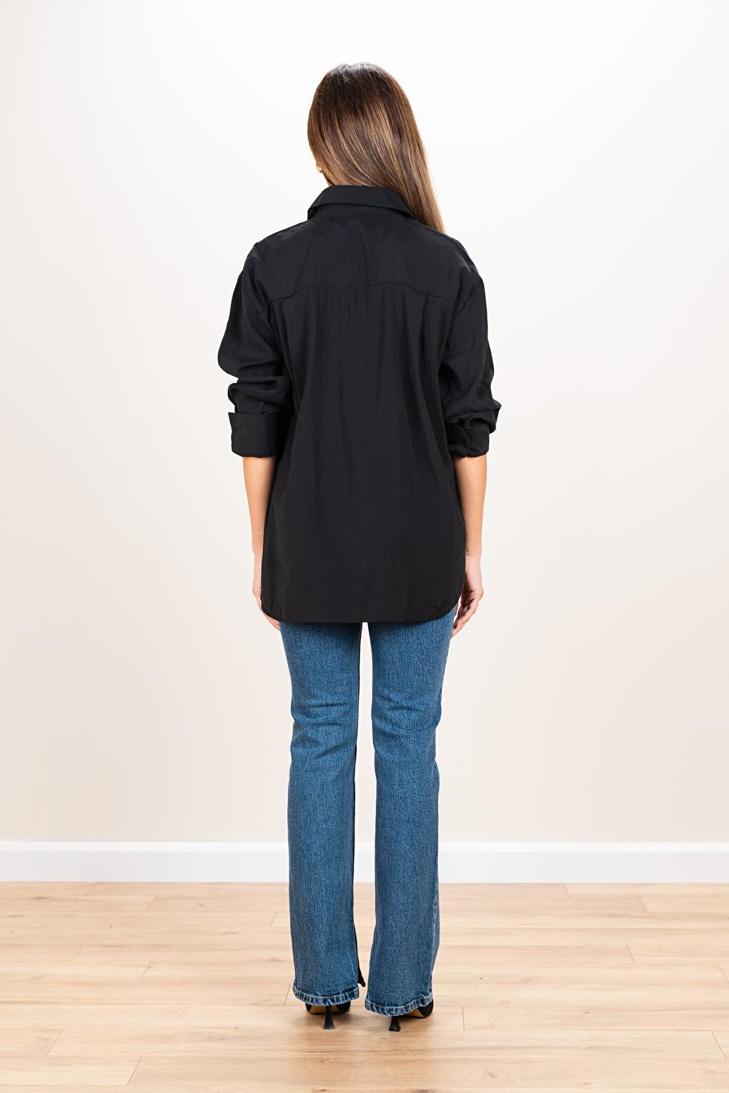 Women's Black Long Back Modal Oversize Shirt