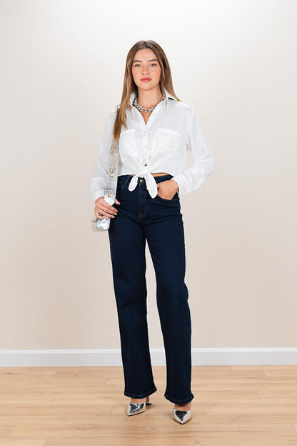 Women's White Bottom Tie Crop Shirt