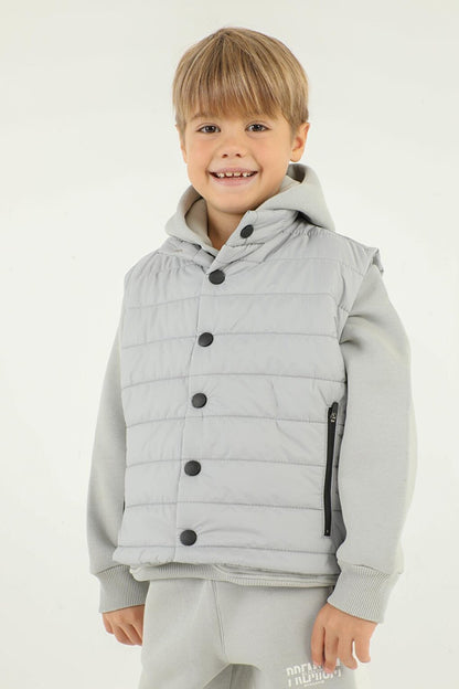 High Collar Button Detailed Double Pocket Boy Puffer Vest