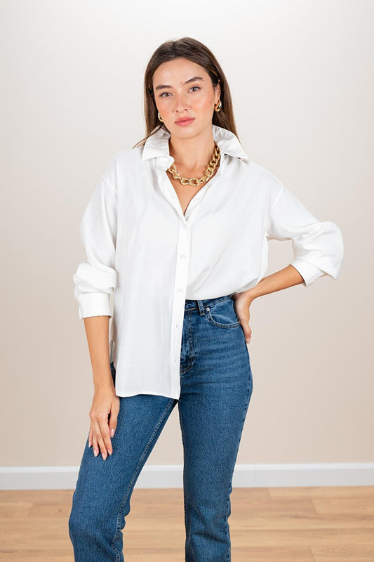 Women's White Long Back Modal Oversize Shirt