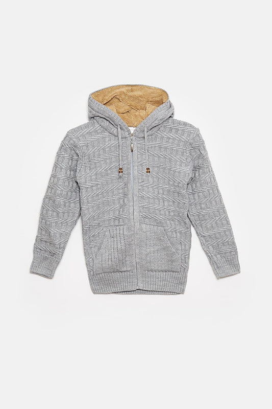 Fur Detailed Knitwear Boys Cardigan