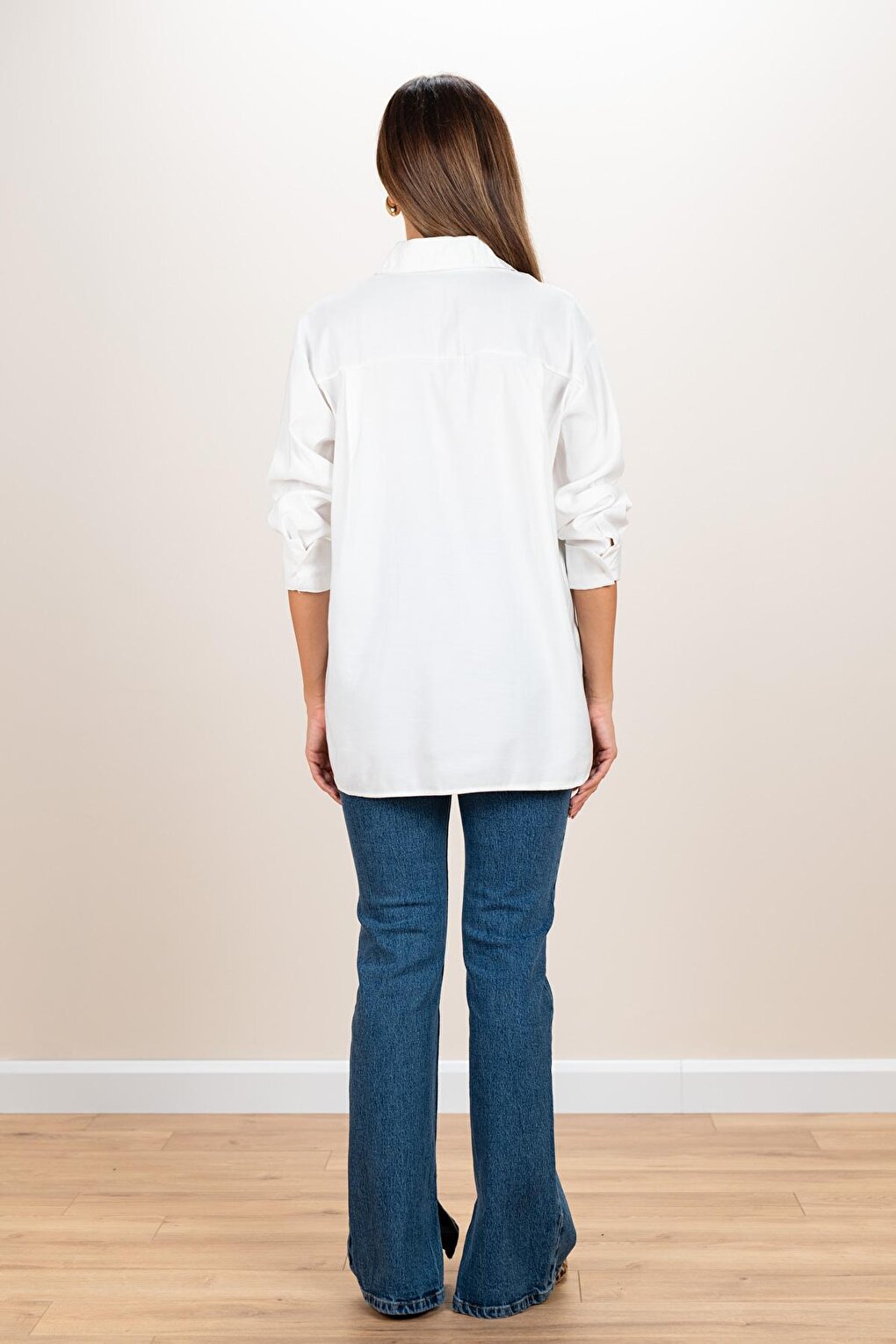 Women's White Long Back Modal Oversize Shirt