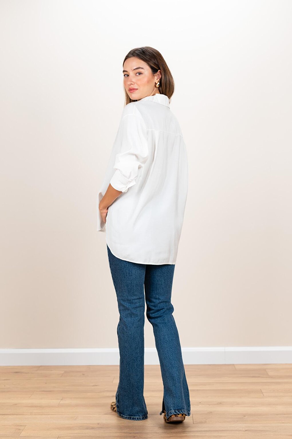 Women's White Long Back Modal Oversize Shirt