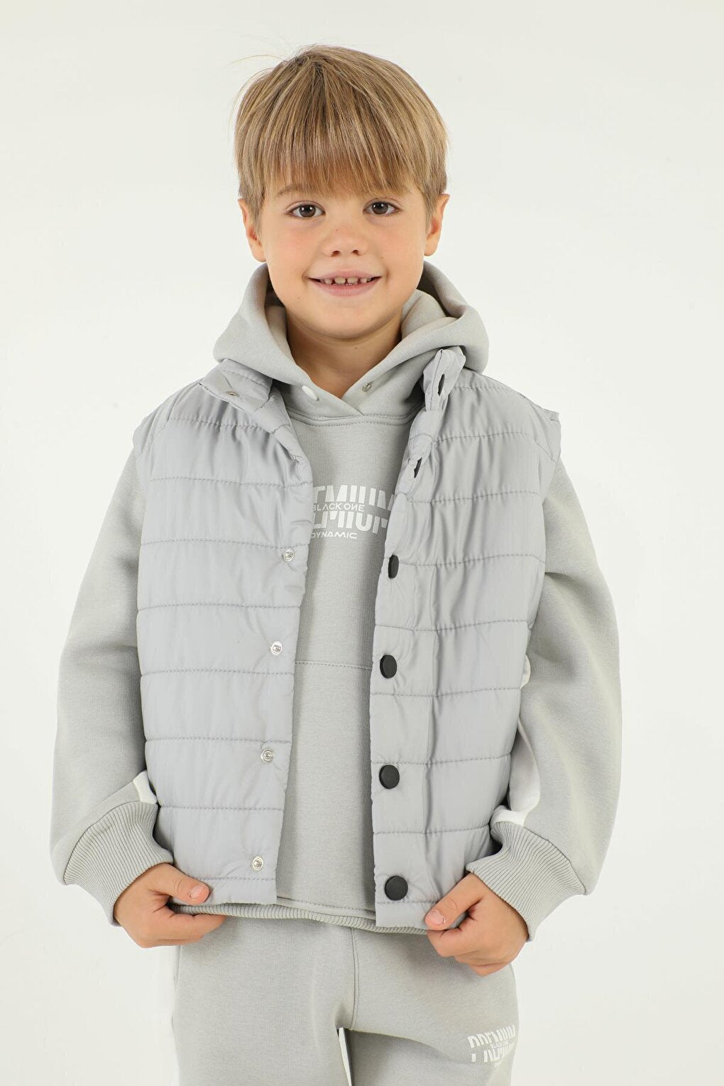 High Collar Button Detailed Double Pocket Boy Puffer Vest