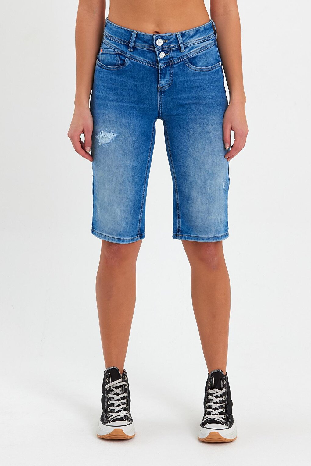 Women's Double Button Front Denim Shorts