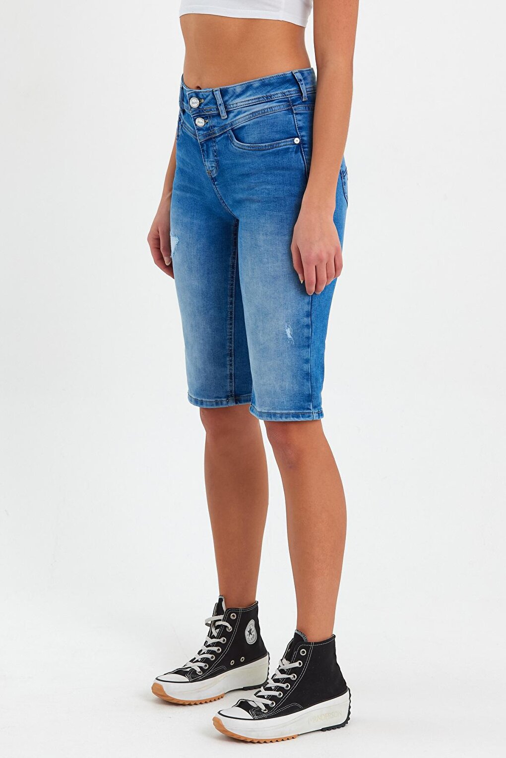 Women's Double Button Front Denim Shorts