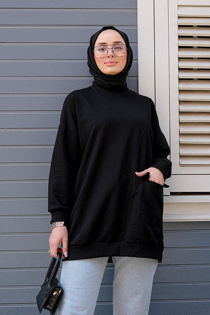 Two Thread Pockets Crest Tunic Black