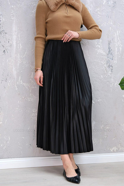 Elisa Pleated Skirt Black