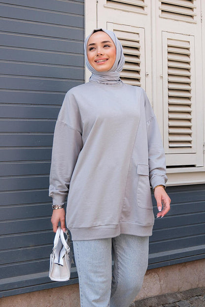 Two Thread Pockets Crest Tunic Gray