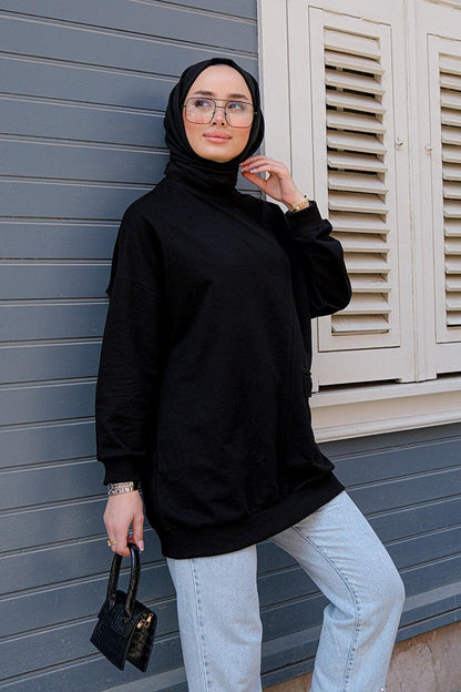 Two Thread Pockets Crest Tunic Black