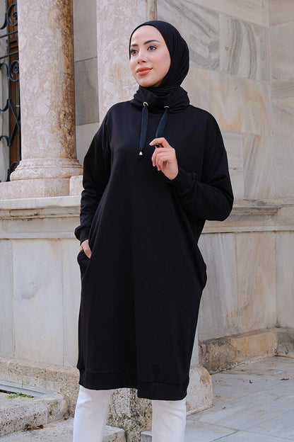 Turtleneck Long Tunic Black