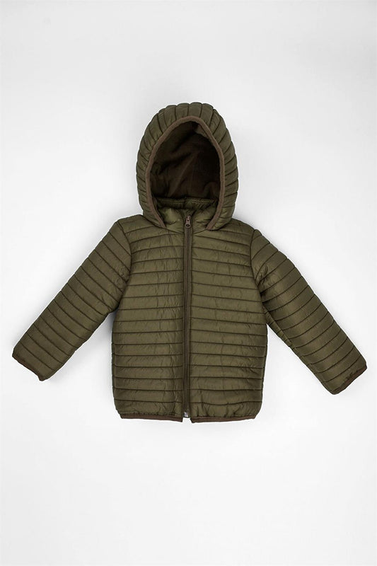 Boy's Khaki Colored Hooded Coat with Fleece Inside