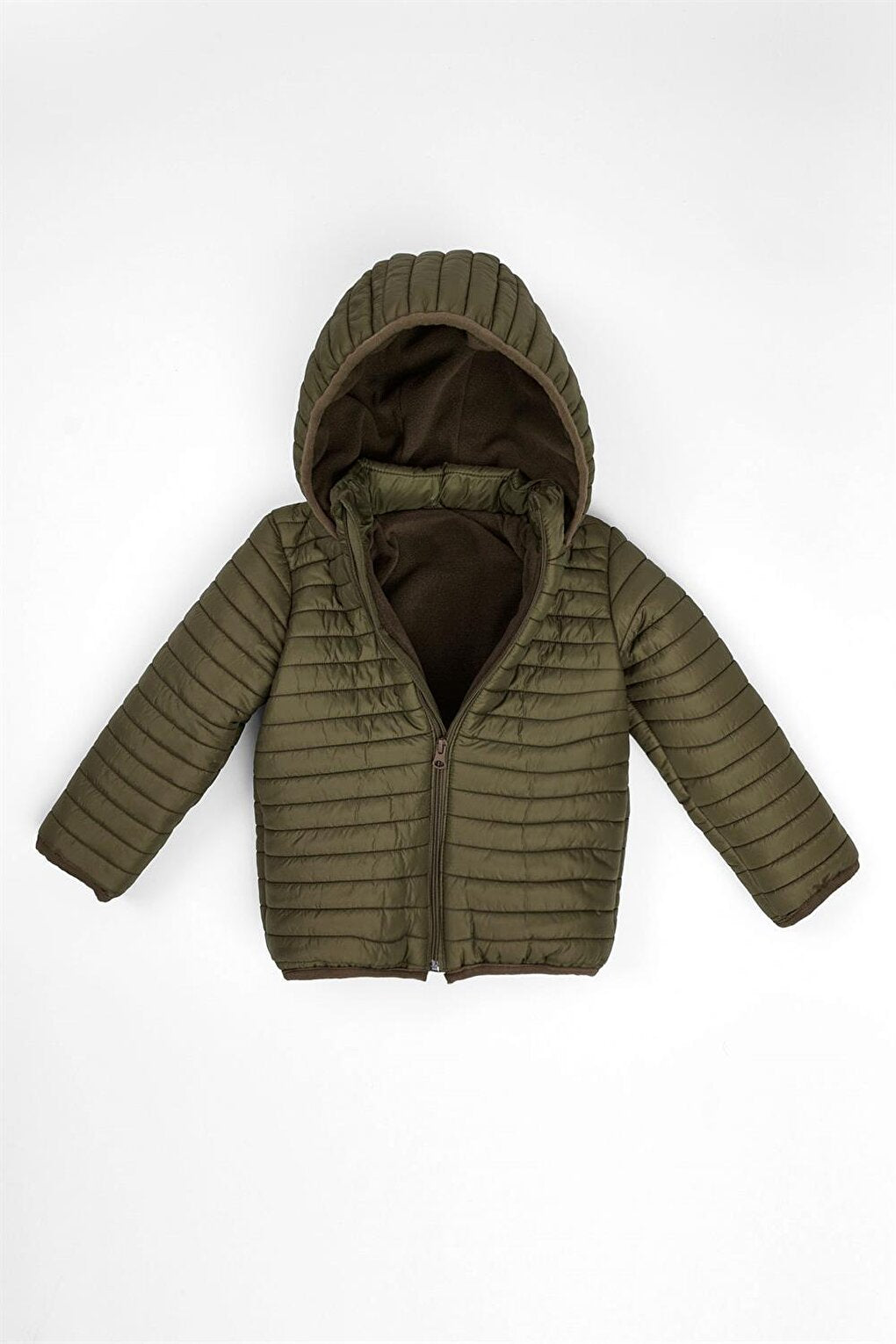 Boy's Khaki Colored Hooded Coat with Fleece Inside