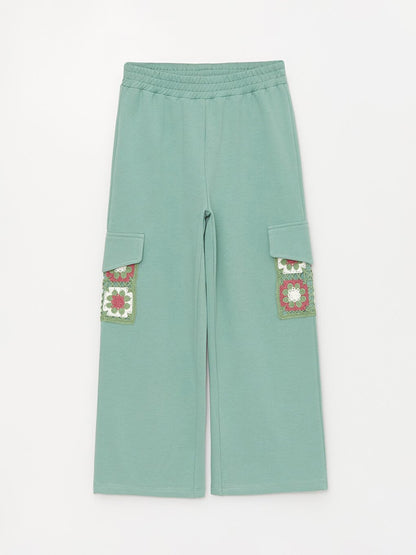 Girl's Elastic Waist Floral Pocket Trousers