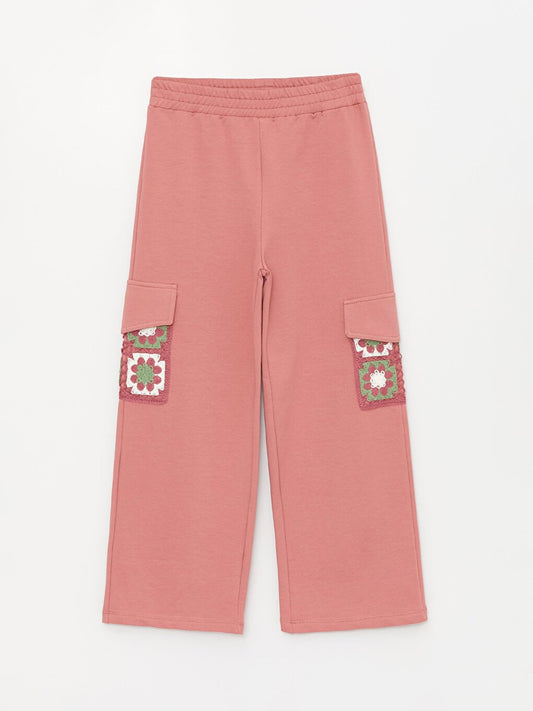 Girl's Elastic Waist Floral Pocket Trousers