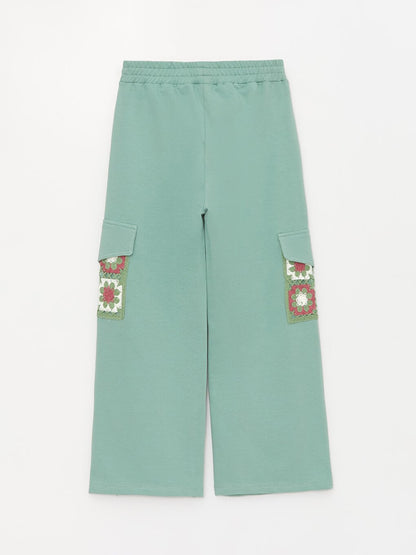 Girl's Elastic Waist Floral Pocket Trousers