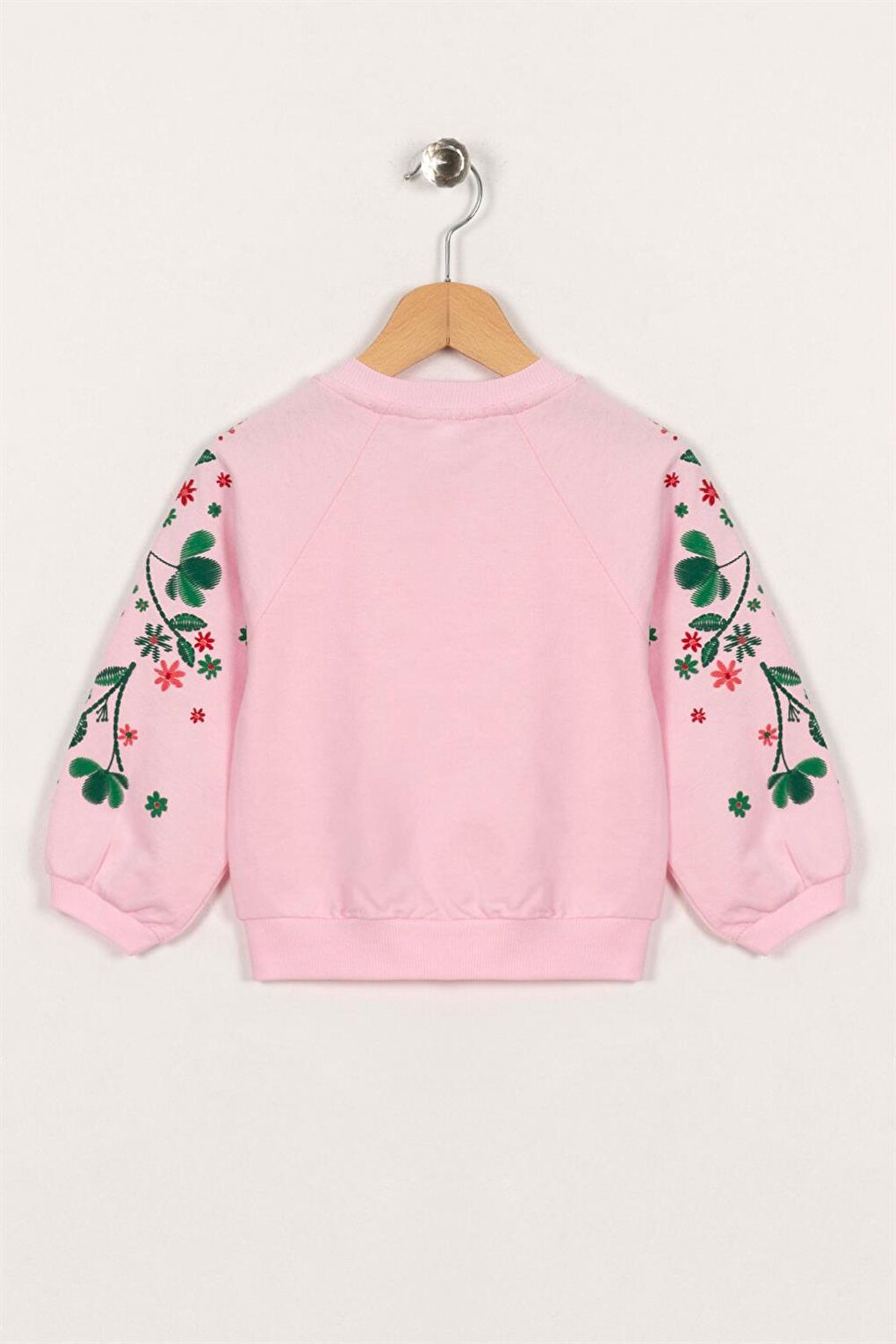 Girl's Powder Color Reglan Sleeve Floral Printed Sweatshirt