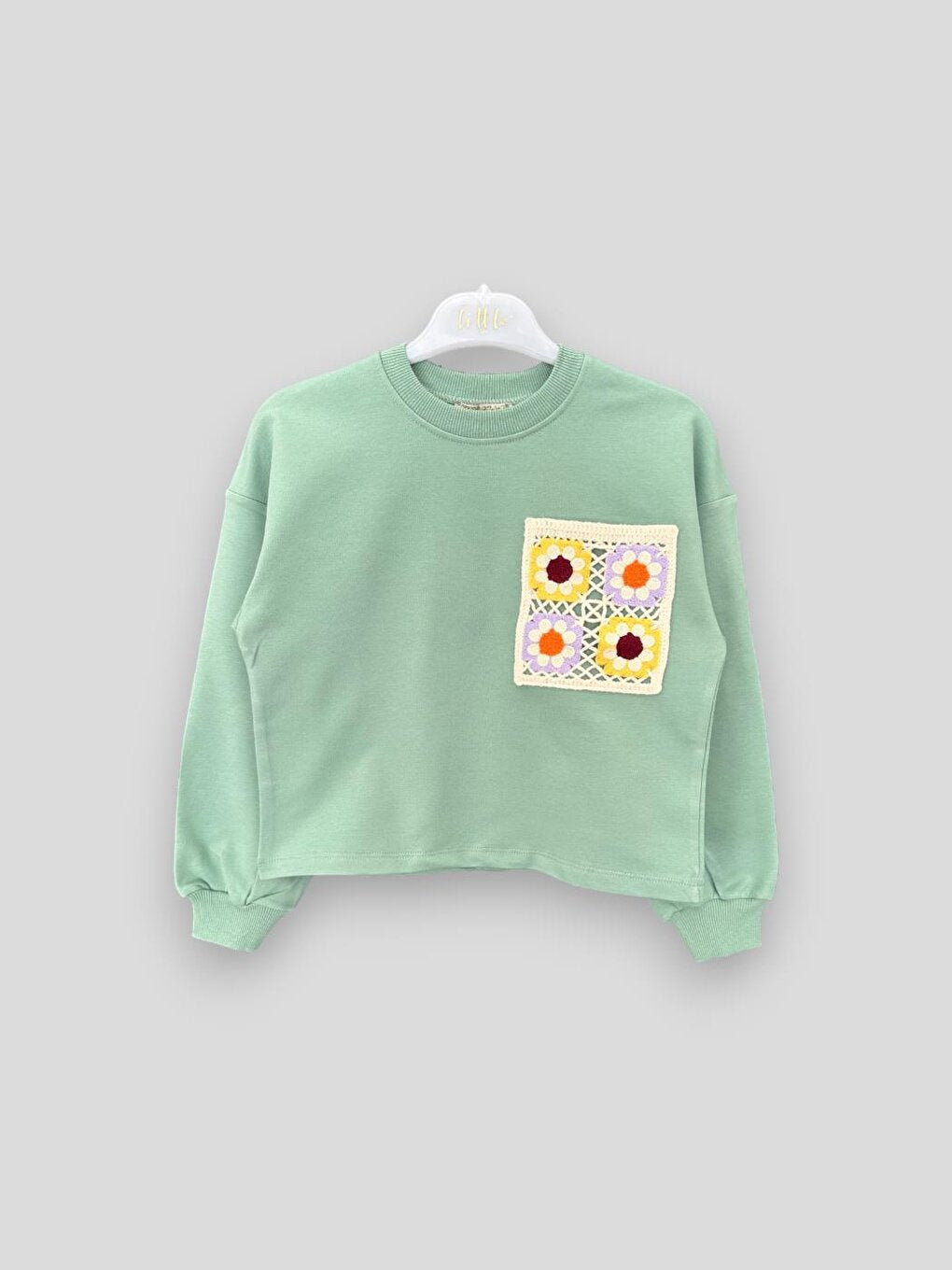 Girl's Floral Pocket Embroidered SweatShirt