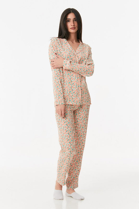 Floral Printed Buttoned Pajama Set