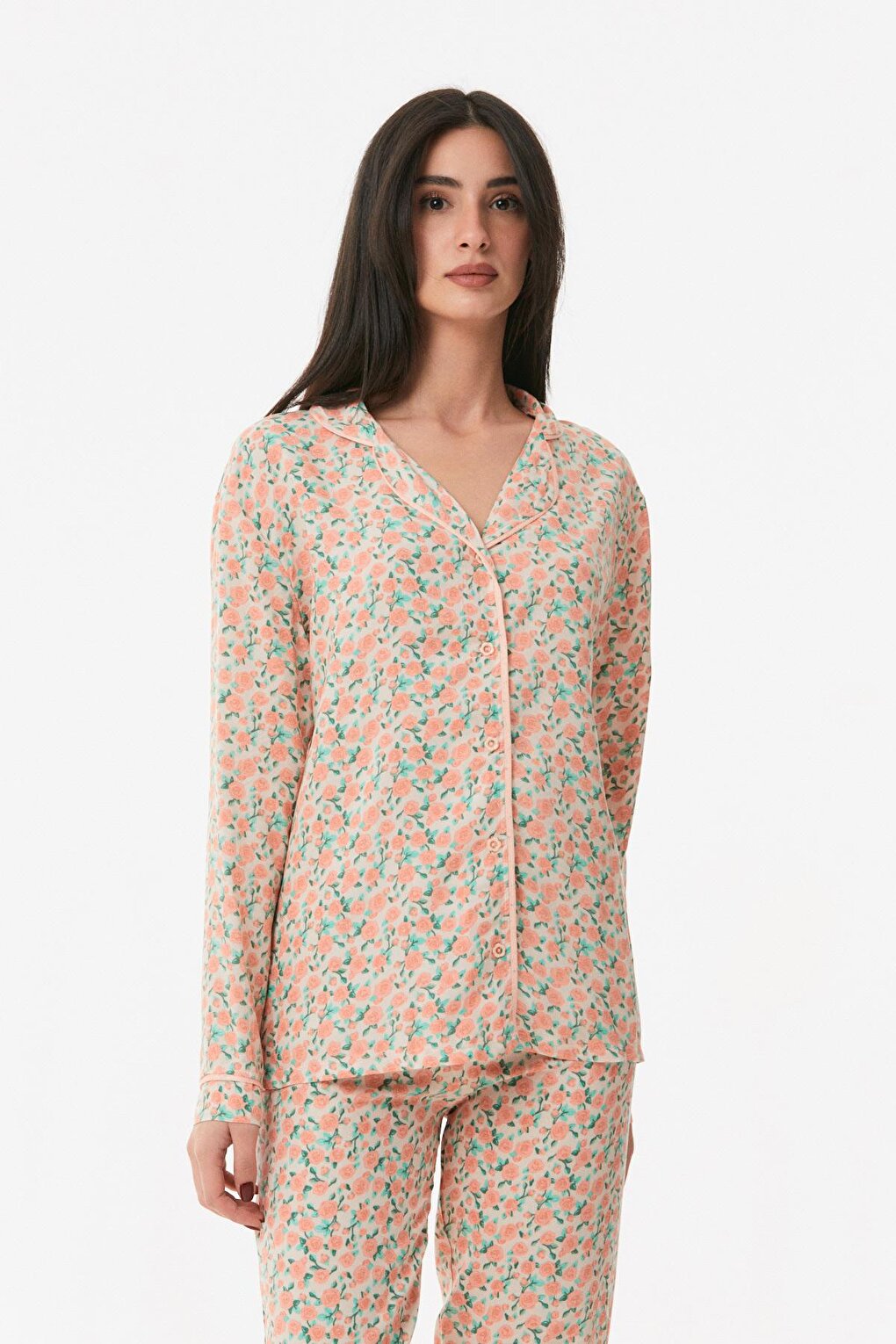 Floral Printed Buttoned Pajama Set