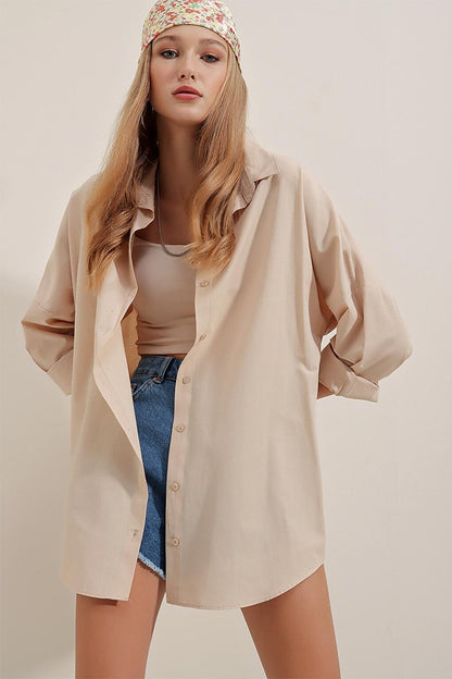 3900 Oversize Long Basic Shirt - Cream