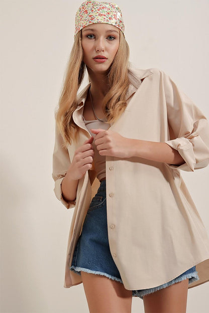 3900 Oversize Long Basic Shirt - Cream