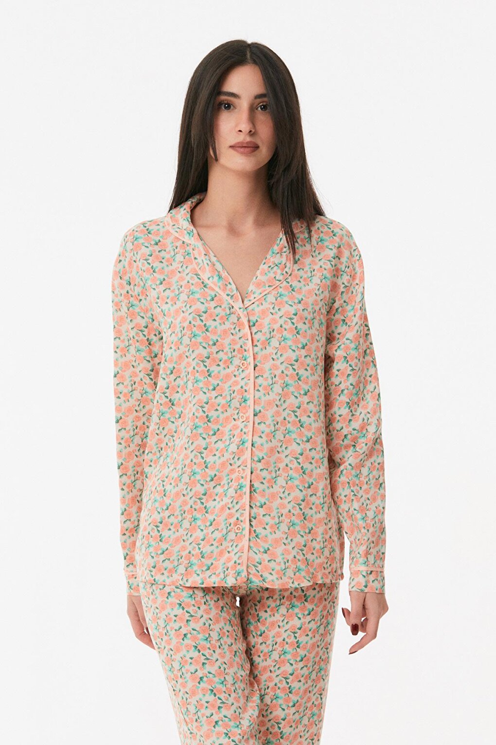 Floral Printed Buttoned Pajama Set