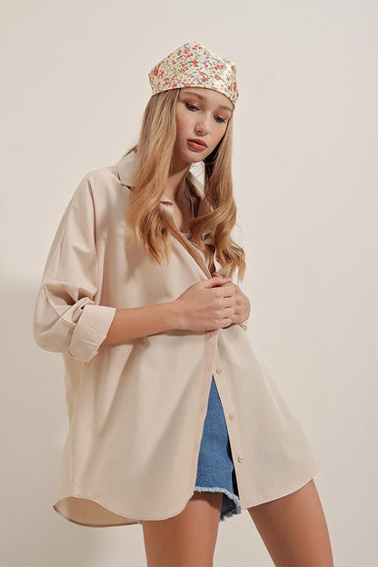 3900 Oversize Long Basic Shirt - Cream