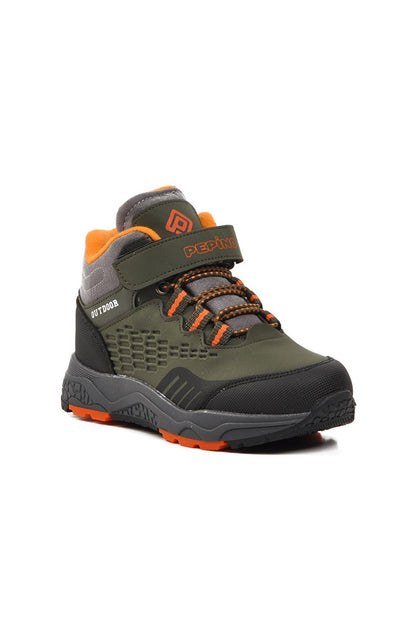 1391-P Khaki-Orange Children's Outdoor Boots with Fleece Inside